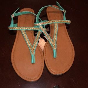 Teal and gold sandals